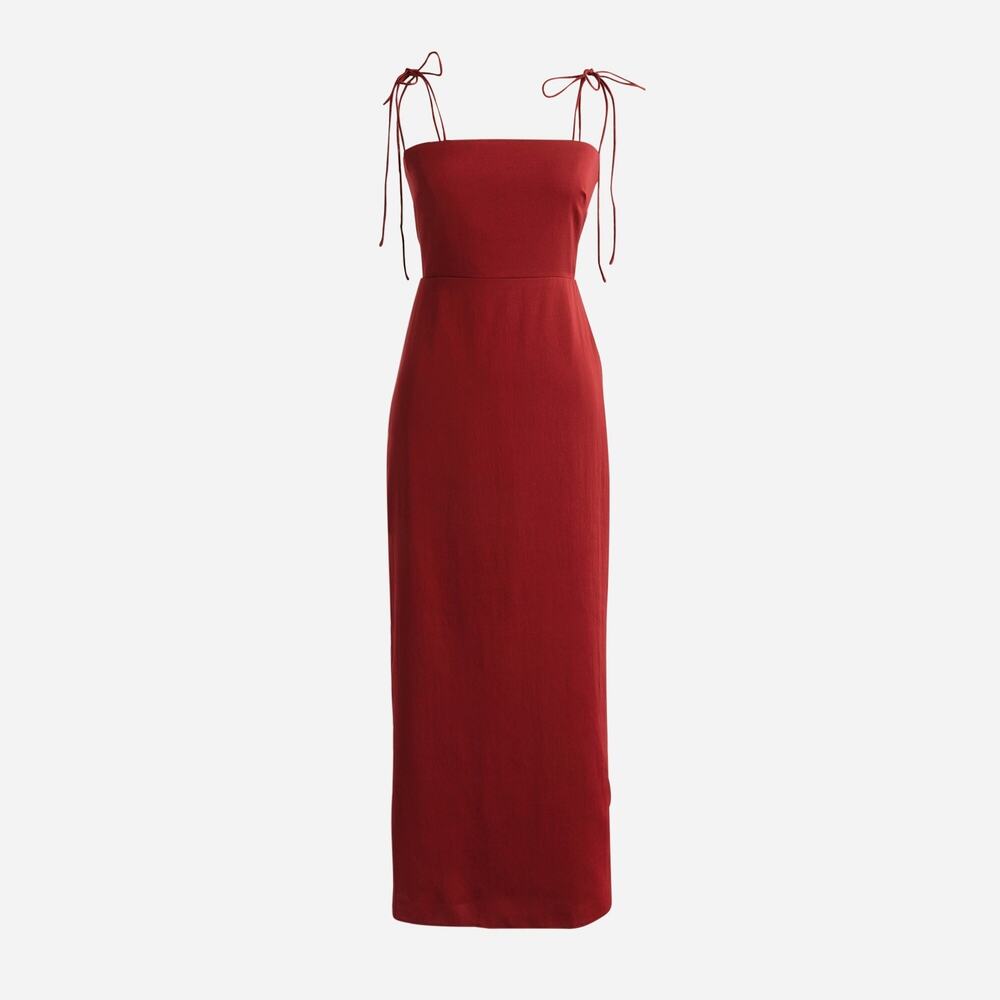 NWT J. Crew Collection Bow Tie-Strap Midi Dress Textured Satin Dark Red Size 10